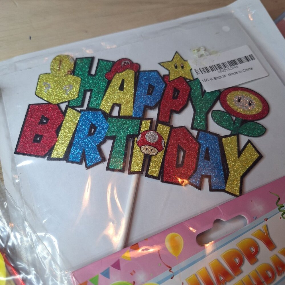 Super Mario Themed Birthday Party Supplies Cake Toppers Banner Tablecloth Toad - Picture 3 of 10